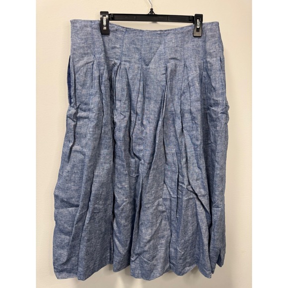 Boden Verity Linen Midi Skirt-Grey Blue Chambray Pleated Pockets 16/18 - Picture 3 of 4